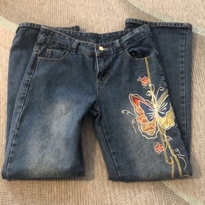 butterfly embroidered jeans